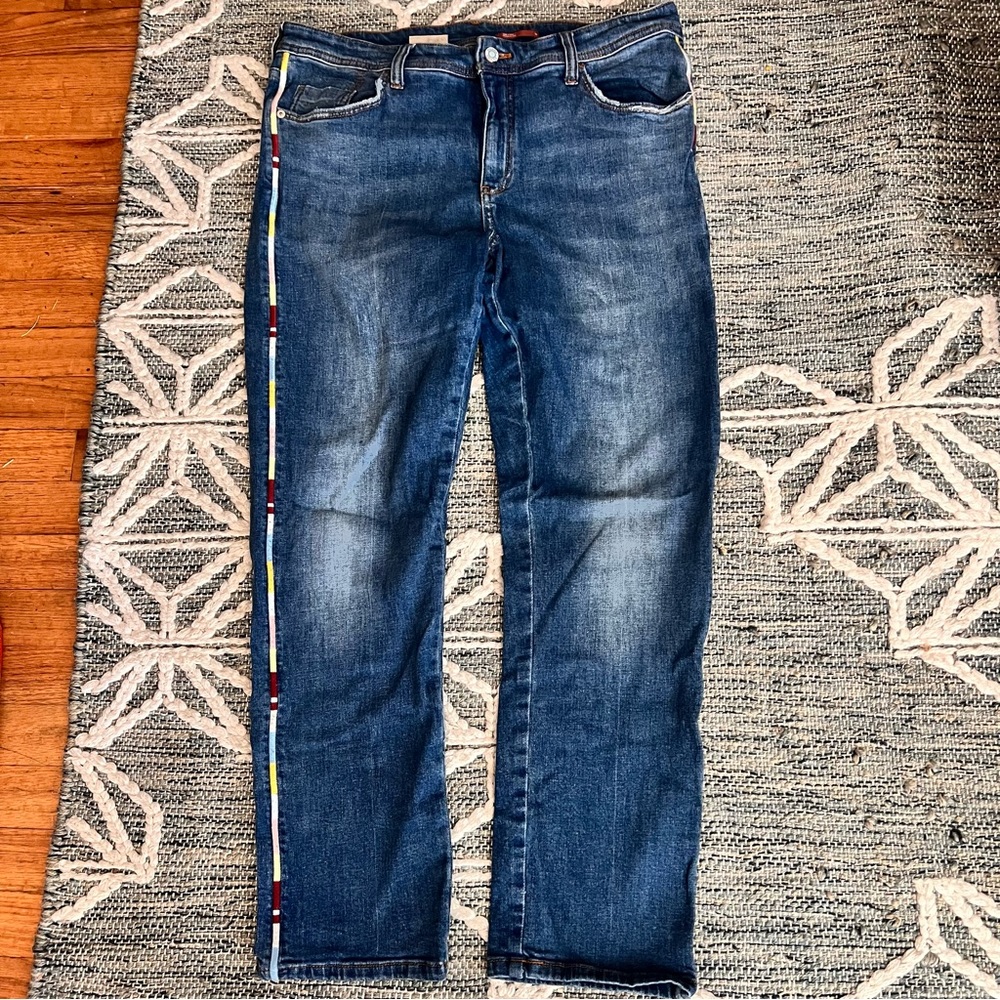 Anthropologie Pilcro Slim Boyfriend Crop side stripe jeans 32 - Picture 3 of 11